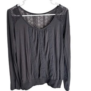 Maurice’s casual grey long sleeve shirt lace/embroidered back size Large